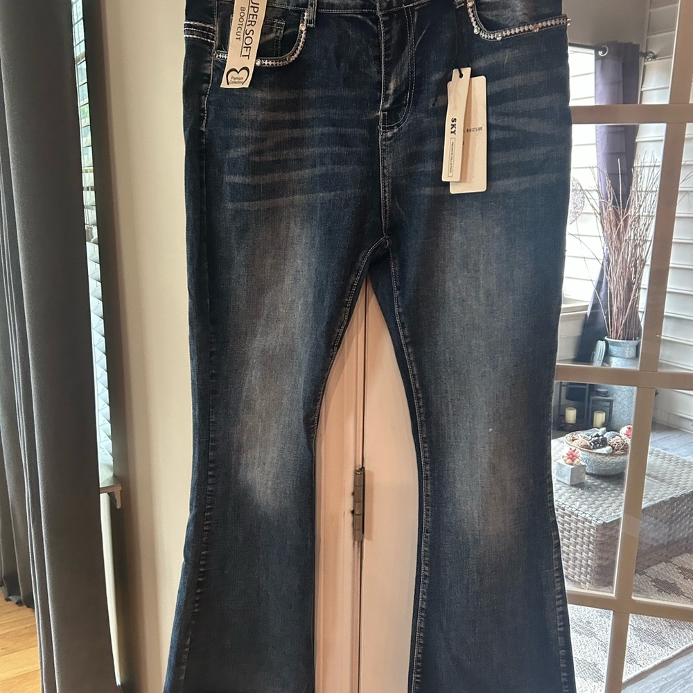 Sky Premium Collection Women Super Soft Bootcut Jeans 15 Angel Wings Skull Y2K